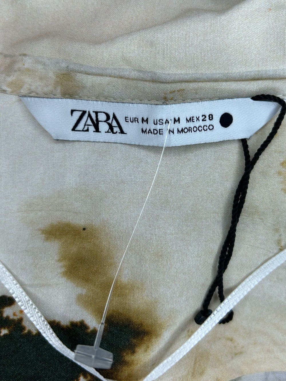 Zara Women’s Long Sleeve Plunge-Neck Pullover Blouse Artsy Cream/Olive/Brown M - Picture 7 of 12